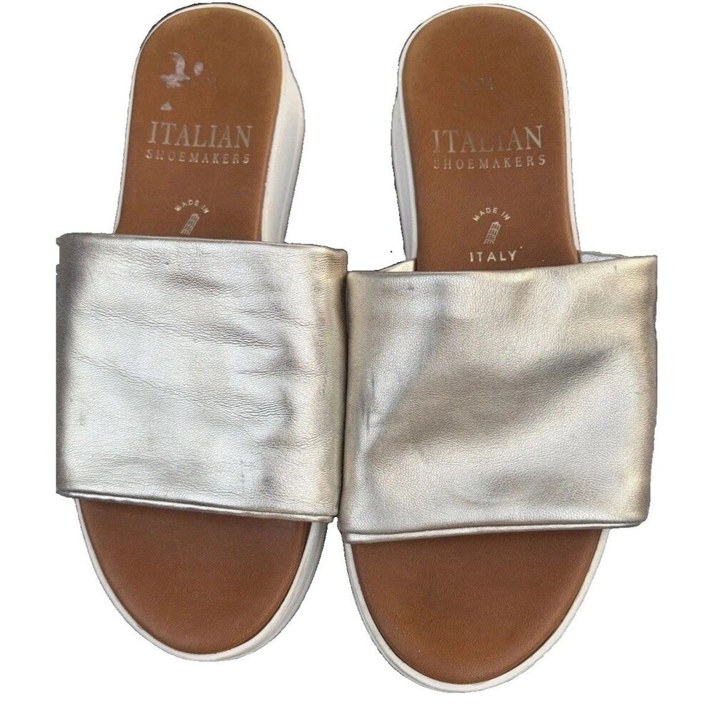 Italian Shoemakers Slide Sandals Gold White Women 6.5 both elegant and casual